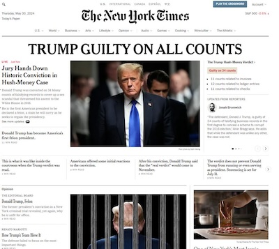 NYT Front Page: Trump Guilty On All Counts