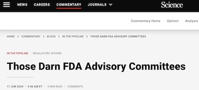 Lowe @ In the Pipeline: FDA tension with advisory committees
