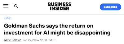Balevic @ Business Insider: Goldman Sachs warns about AI ROI