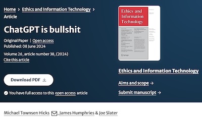 Hicks et al. @ Ethics & Info Tech: ChatGPT is BS