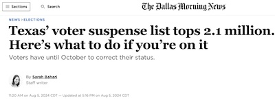 Bahari @ Dallas Morning News: Texas suspends 2.1 million voters