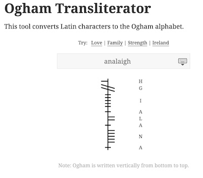 Verifying the Ogham spells out 'analáigh'.