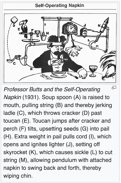 Wikipedia: example of an over-complex Rube Goldberg machine