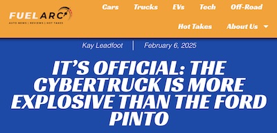 Leadfoot @ Fuel Arc: Death rates by fire in Ford Pintos and Tesla Cybertrucks